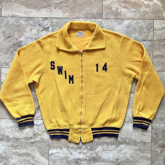 Wilson Other - Vintage Wilson Fleece Full Zip Jacket Sz 42 Circa 60s-80s OWOSSO Swim - ZIP FLAW